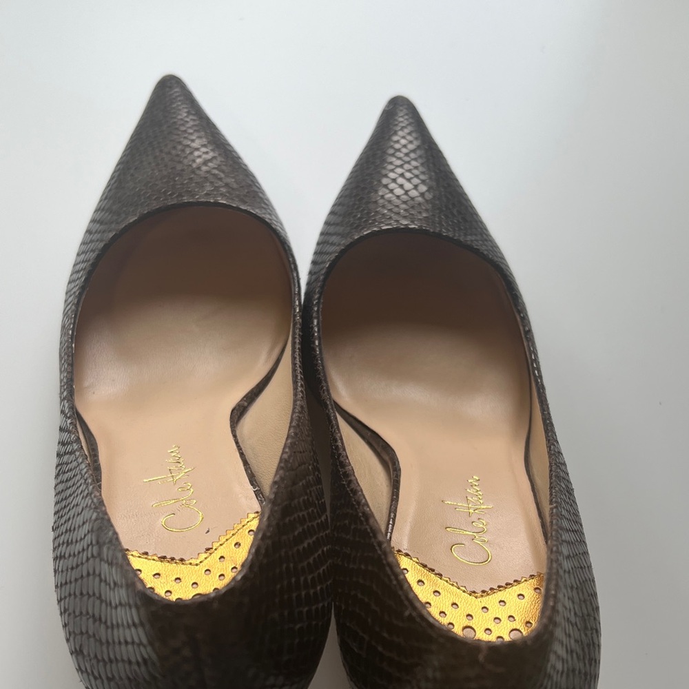 Cole Haan Brown Snake-Print Pointed Toe 3” Heels Nike air cushion. Size 8 B - Picture 2 of 8